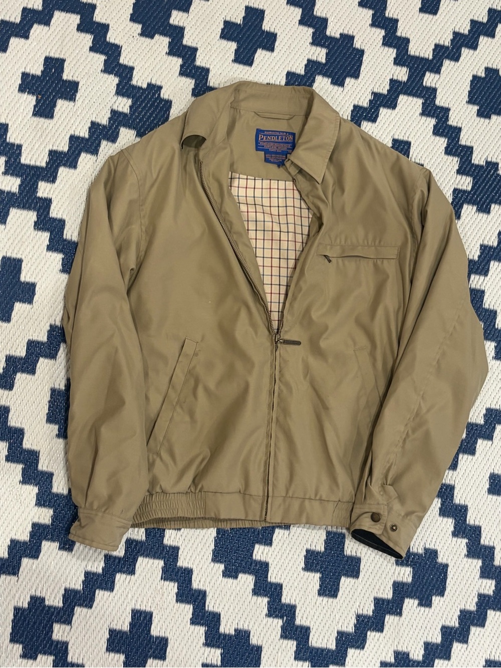 Pendleton Men's Tan Lightweight Windbreaker Jacket Plaid Lining Size Small